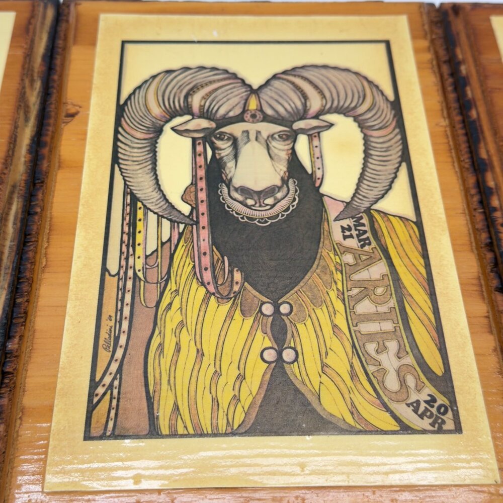 Lot of 6 Vintage Zodiac 1969 David Palladini Wooden Wall Art Print Hippie Rustic - Picture 3 of 16